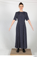  Photos Historical Maid Woman in cloth dress 1 20th century Maid a poses blue dress polka dots dress whole body 0001.jpg